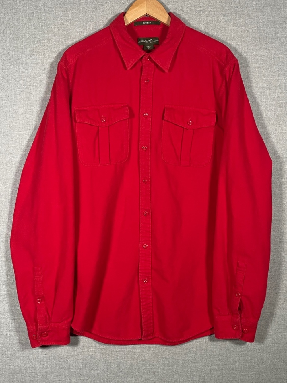 Eddie Bauer Flannel Shirt Mens Tall XL Red Solid Cotton Heavyweight Relaxed Fit